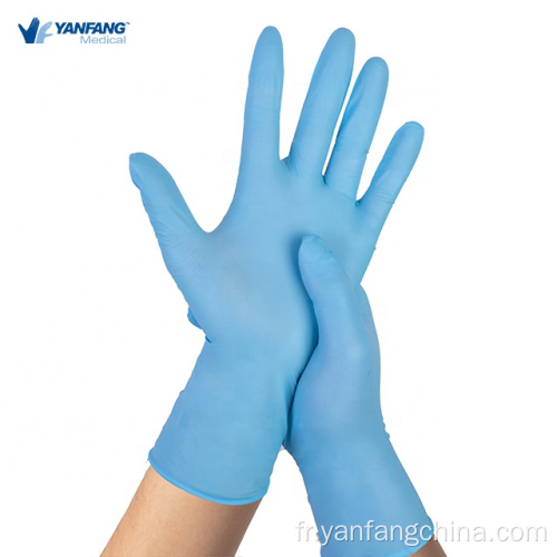 Gants d'examen bleu sans poudre en nitrile jetable